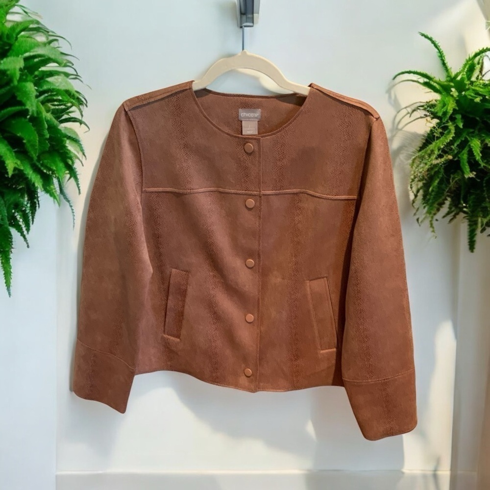 Chico’s Women’s Ultra Suede Jacket Blush Pink, Size 1 (Medium Size 8-10) - Picture 4 of 8